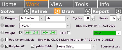 The GUI of <b>NoSpherA2</b> appears when <b>olex2.refine</b> is selected